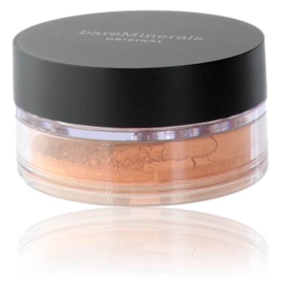 Loose powder foundation jar, warm tan loose powder with black lid