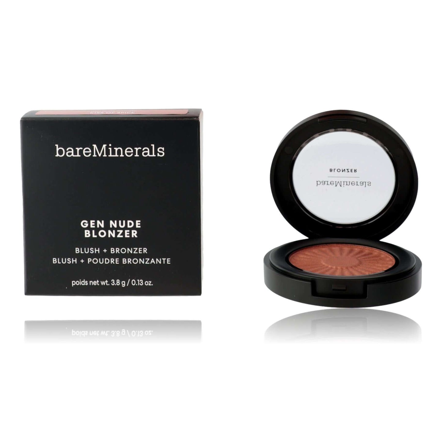 Bare Minerals Gen Nude Blonzer, .13oz Blush & Bronzer - Kiss of Spice packaged with powder inside.