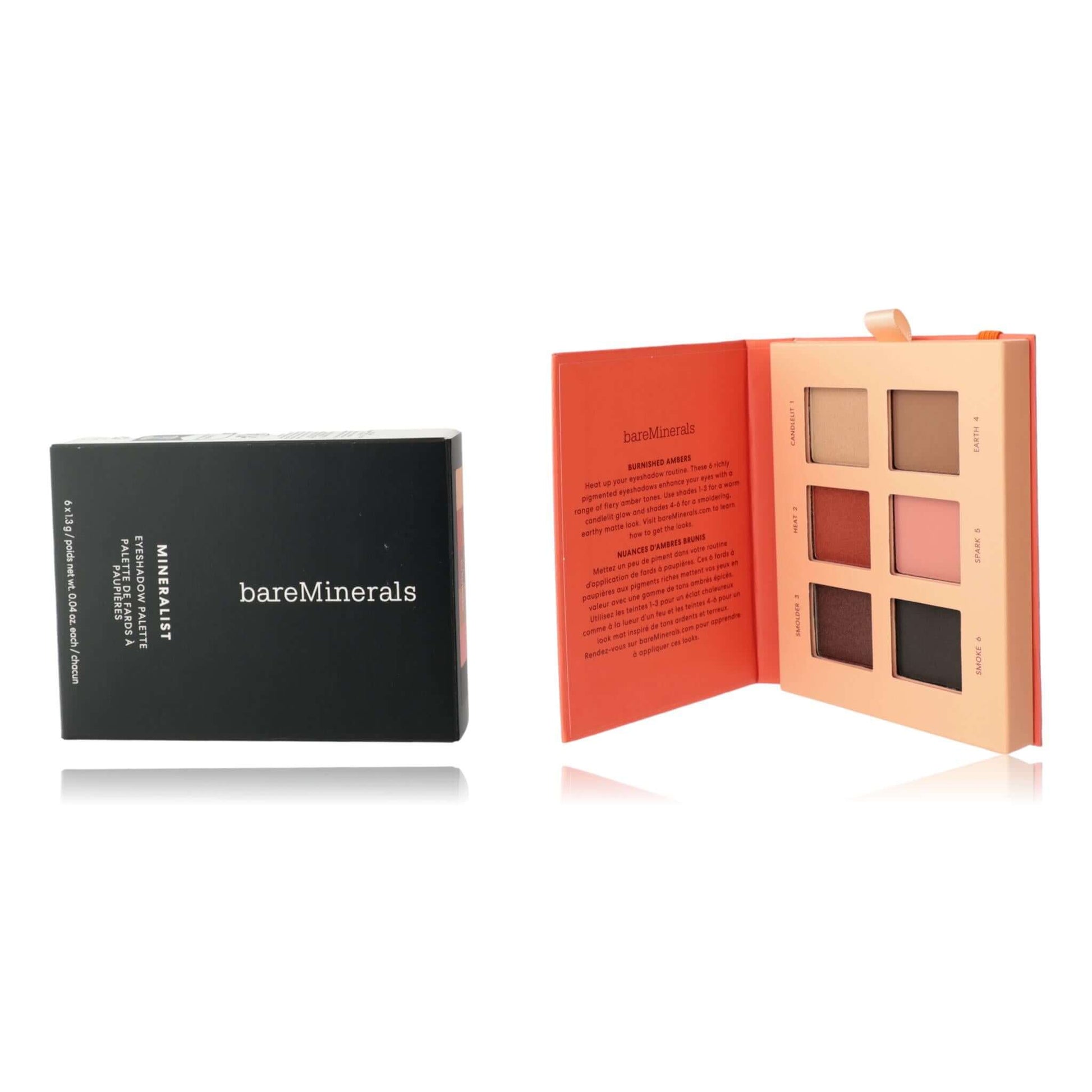 Bare Minerals Mineralist by bareMinerals, 6 Shade Eyeshadow Palette - Burnished opened with shades displayed.