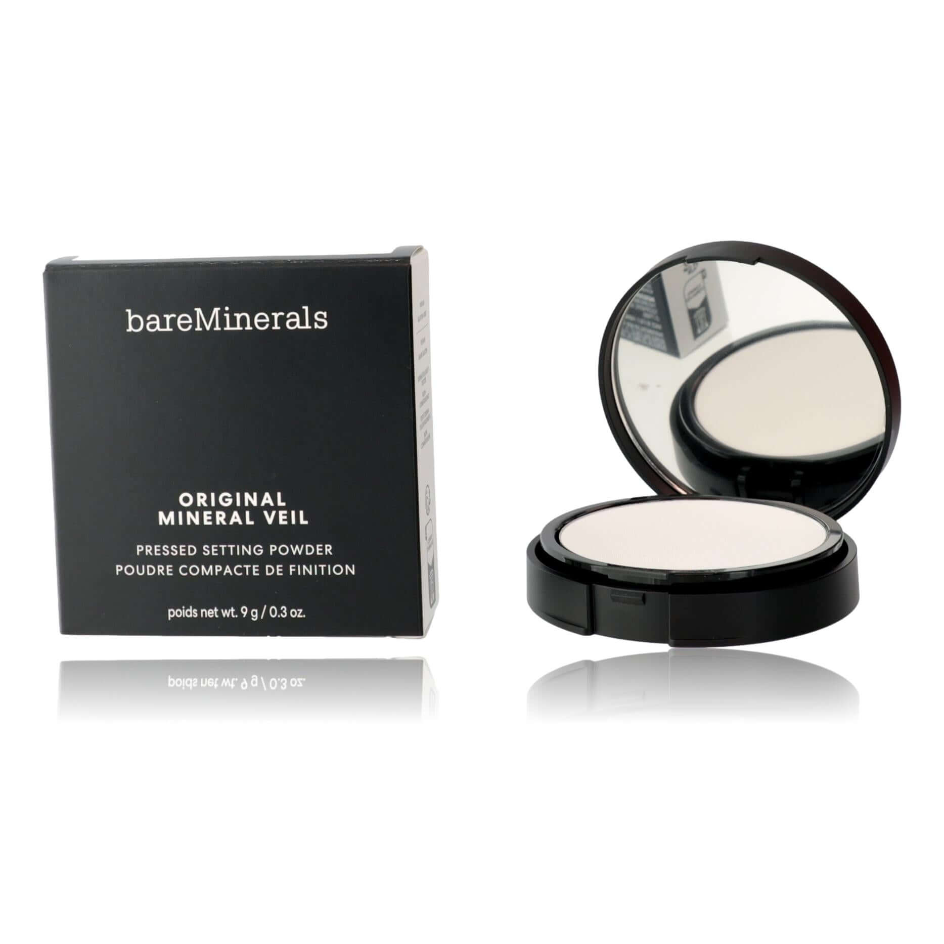 Bare Minerals Original Mineral Veil, .3oz Pressed Setting Powder - Translucent powder packaging and mirror.