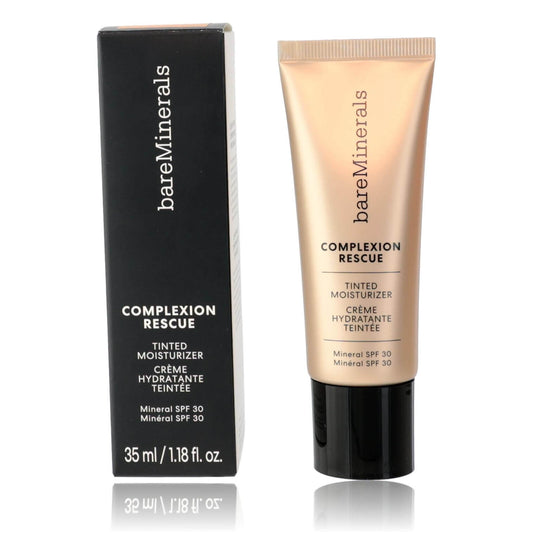 Bare Minerals Complexion Rescue, 1.18oz Tinted Moisturizer SPF 30 - Cashew 3.5 packaging and tube on display.