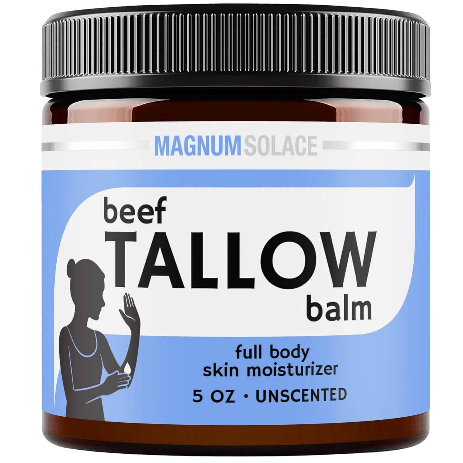 Full body skin moisturizer balm jar, Magnum Solace, beef tallow, 5 oz unscented.