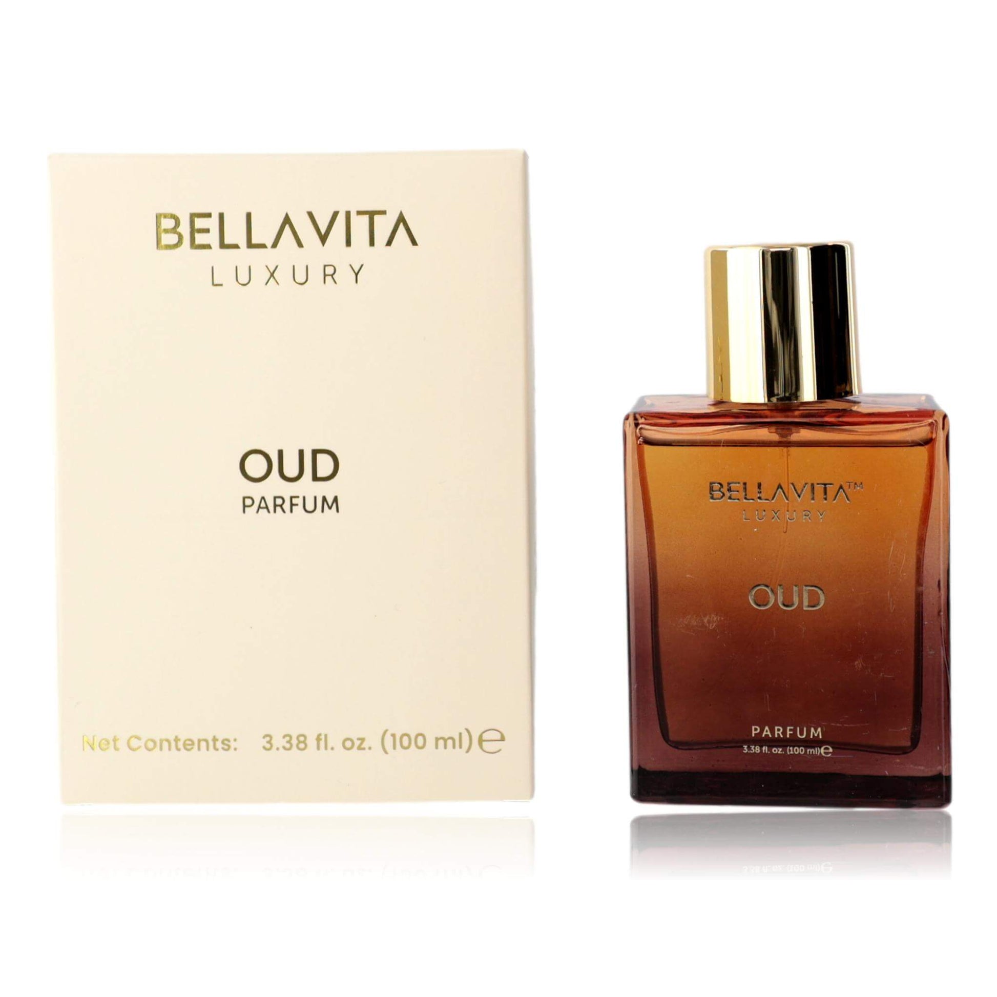 Bellavita Oud parfum spray bottle and cream box, 3.3 oz (100 ml)