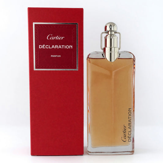 Men's Eau de Parfum spray with clear amber bottle and silver cap, with red Cartier box