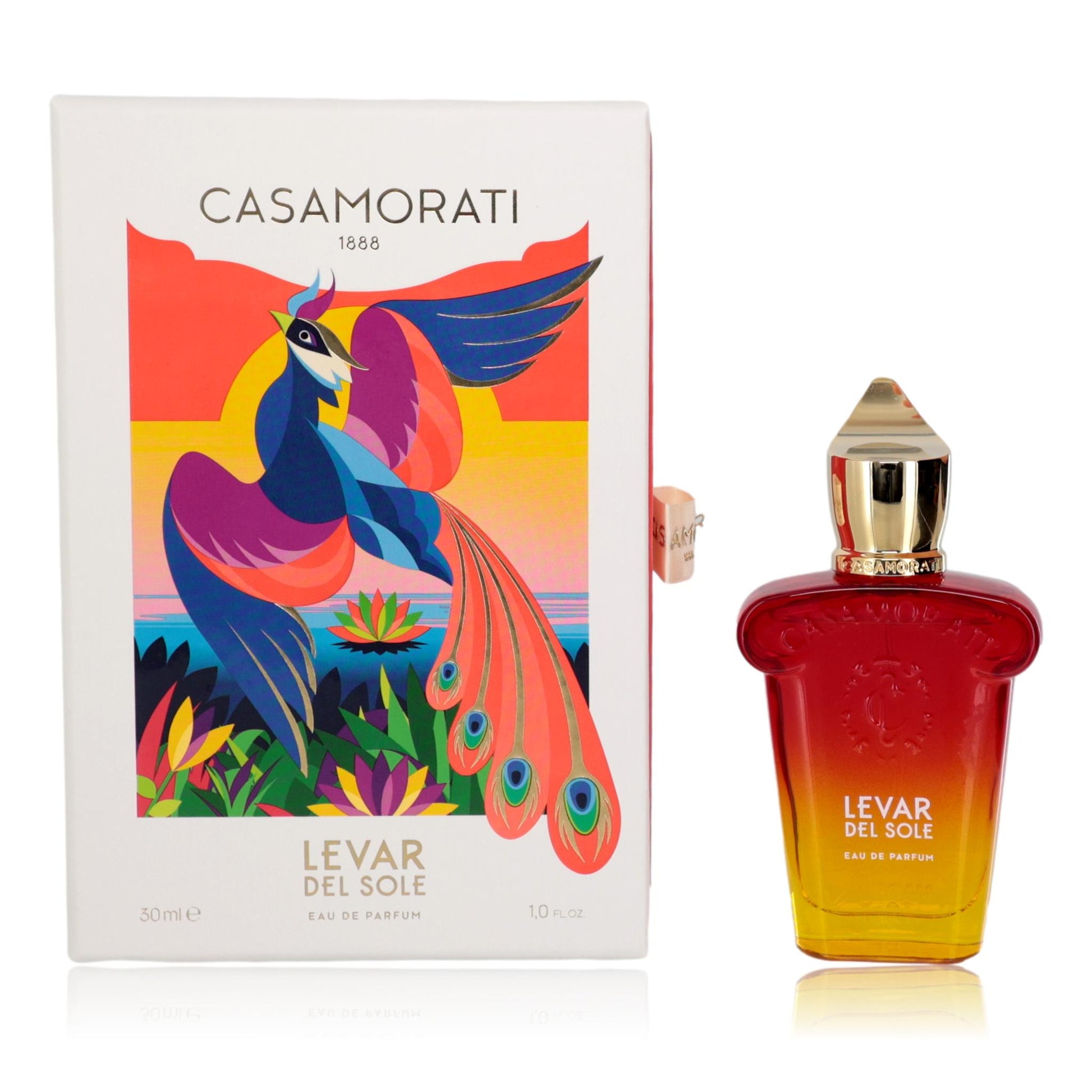 Casamorati Levar Del Sole EDP spray bottle with colorful bird box, 1 oz