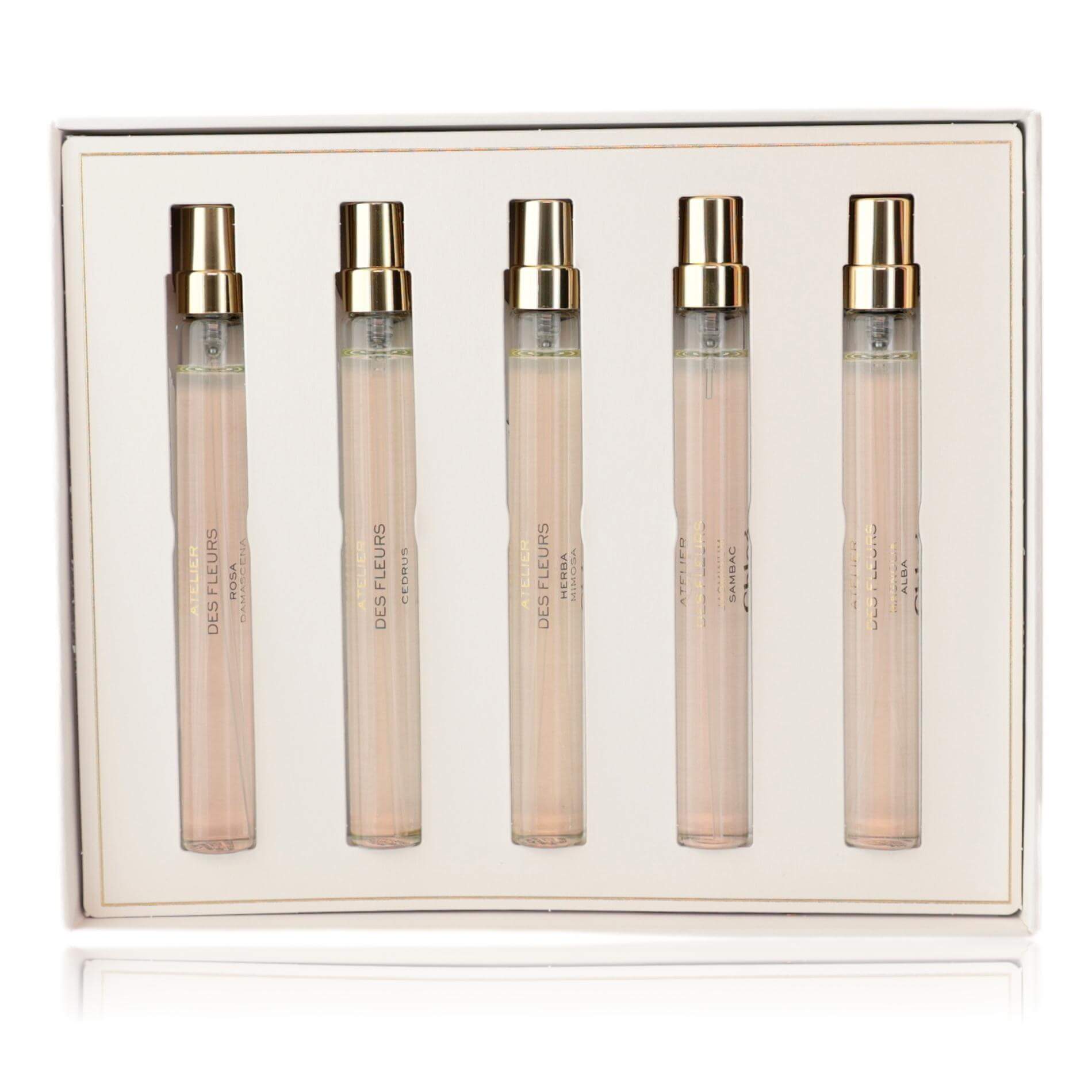 Chloe Atelier Des Fleurs by Chloe, 5 Piece Travel Set for Women with five elegant fragrance sprays.