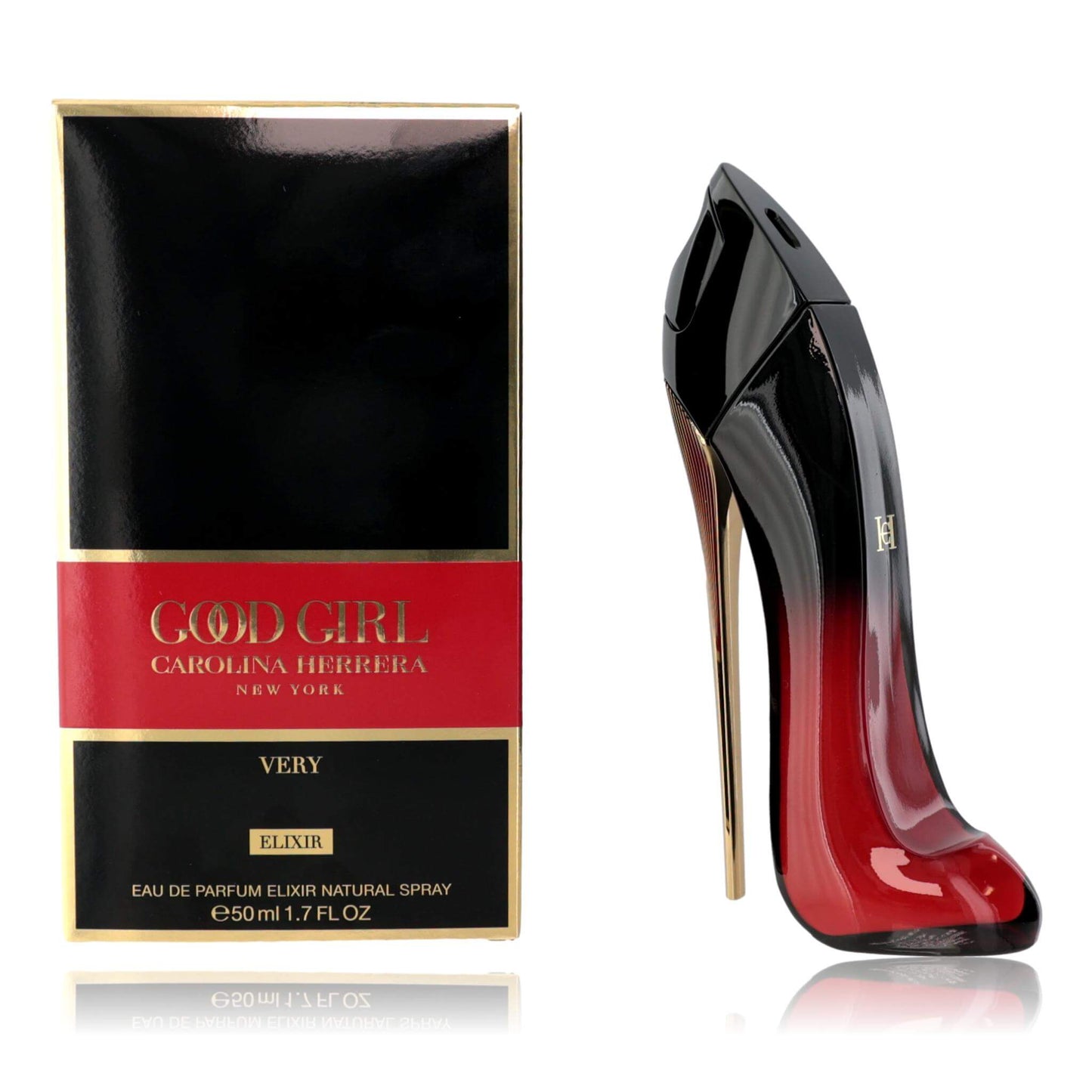 Women’s perfume set: red stiletto-shaped bottle with boxed label