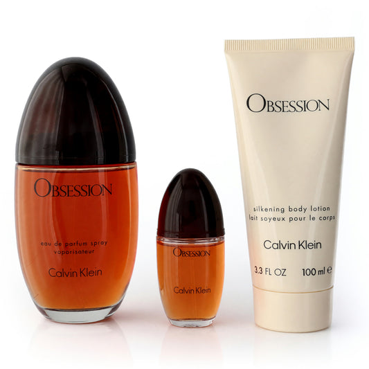 Women’s Obsession by Calvin Klein 3-piece set with eau de parfum spray, roller, lotion
