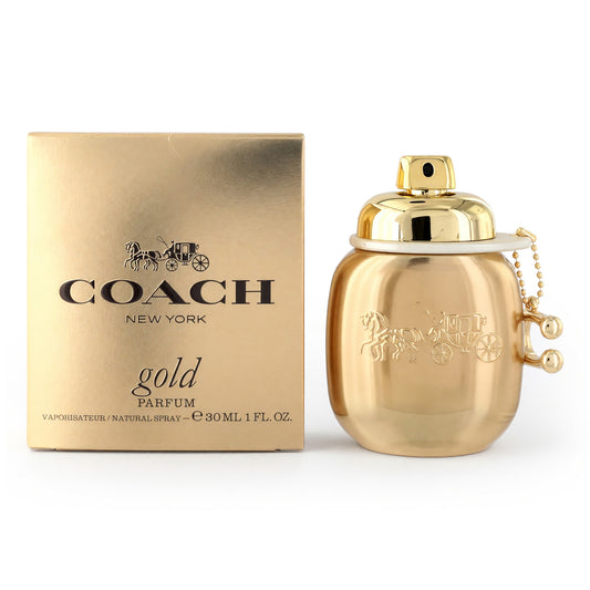 Coach Gold parfum spray, gold glass bottle with cap, 1 fl oz (30 ml)