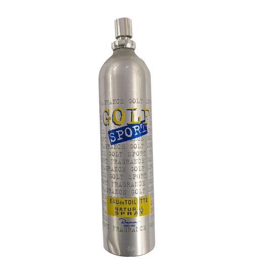 Men's eau de toilette tester spray bottle with silver cap and GO T SPORT label