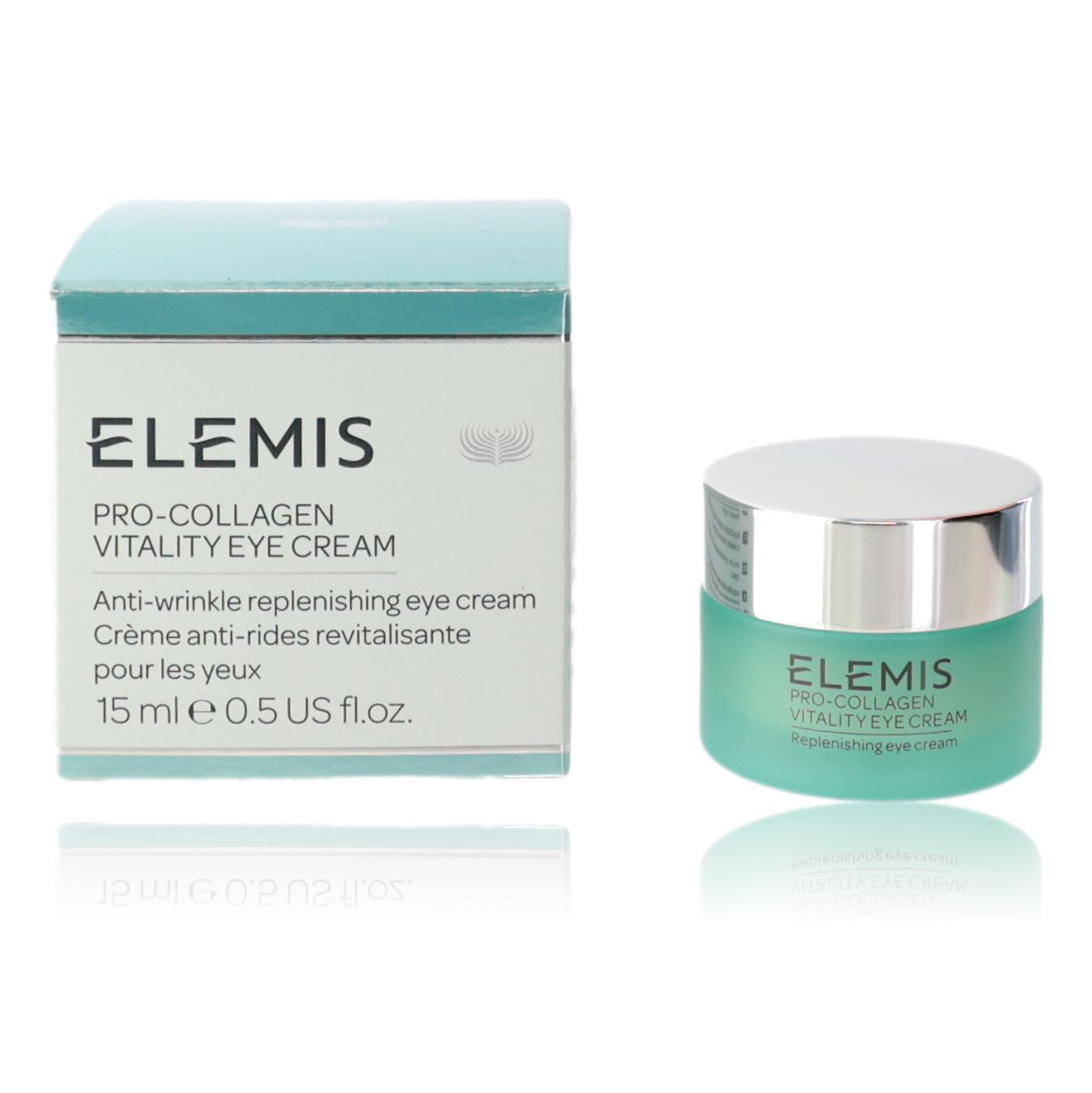 Elemis Pro-Collagen Vitality eye cream jar with teal label and matching box