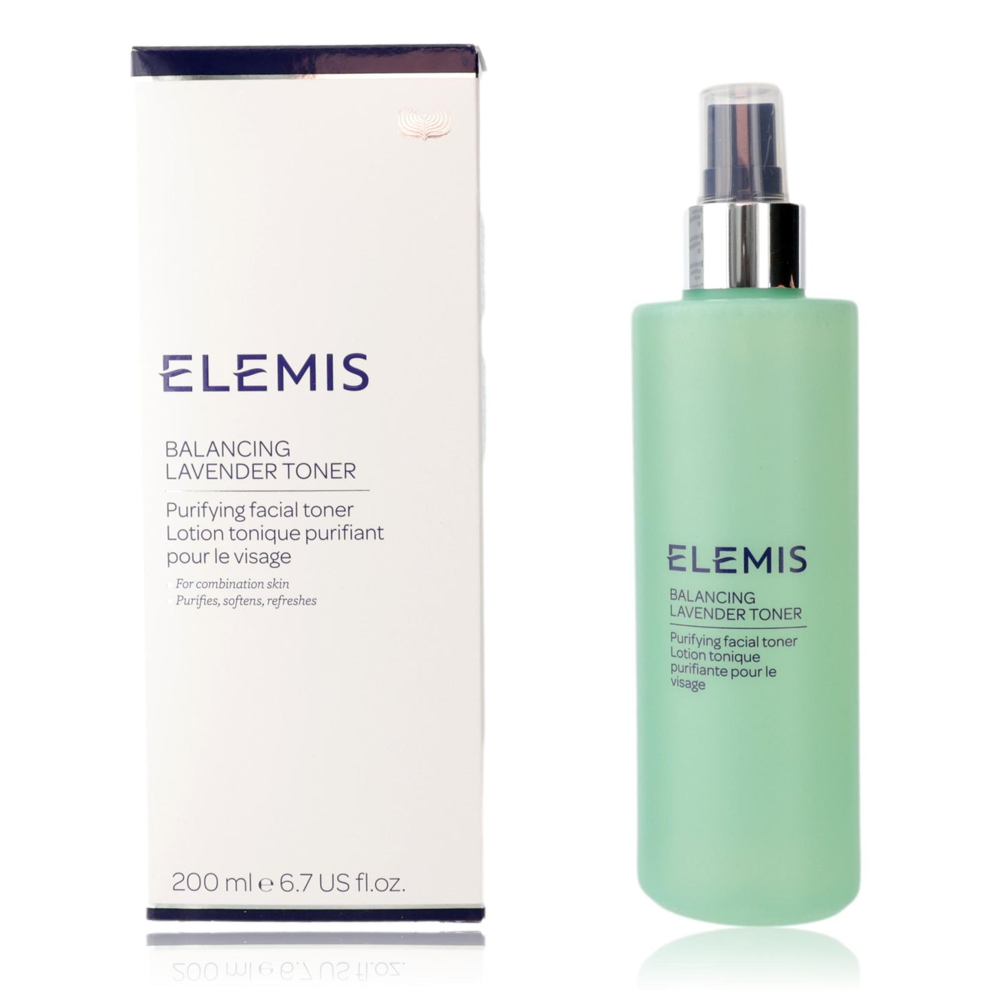 Facial balancing lavender toner bottle with matching box, 200 ml