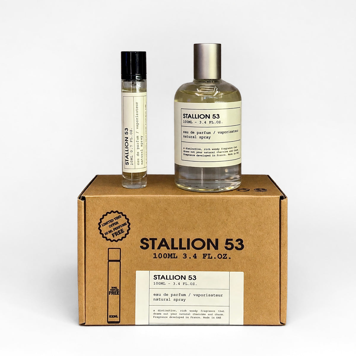 Unisex Eau de Parfum set with two bottles and cardboard box, Stallion 53
