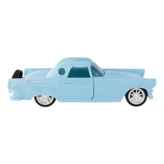 Light blue classic toy car model with white-spoke wheels and black tires