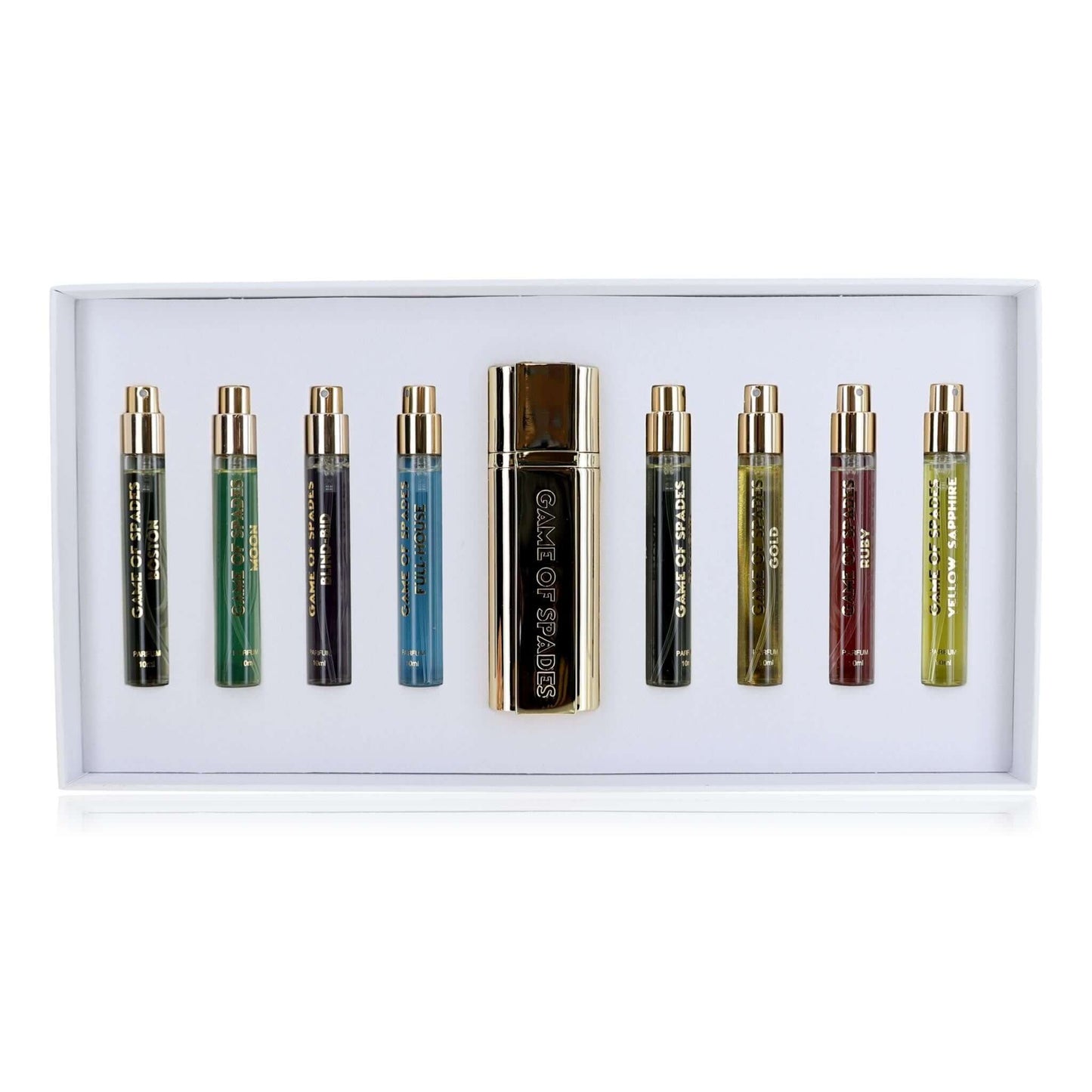 9-piece coffret set of slim pens in a white display box