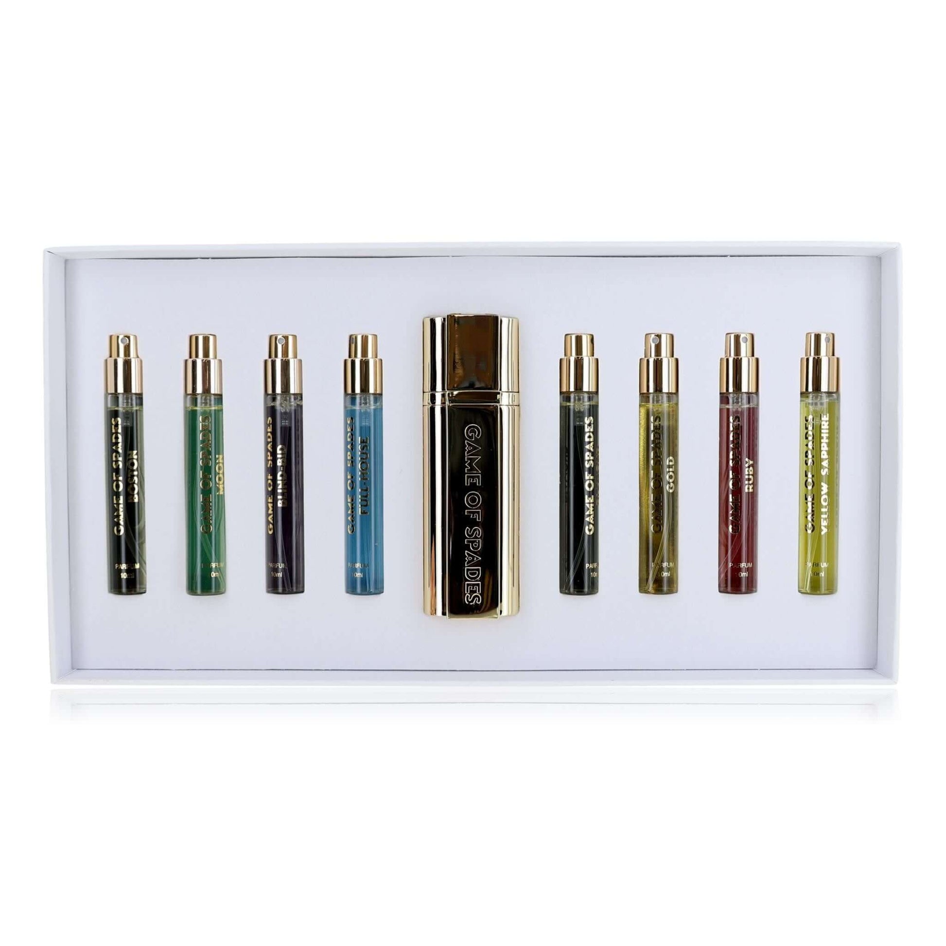 9-piece coffret set of slim pens in a white display box