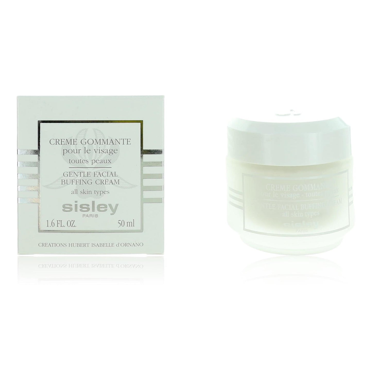 Gentle facial buffing cream jar with outer box, white packaging