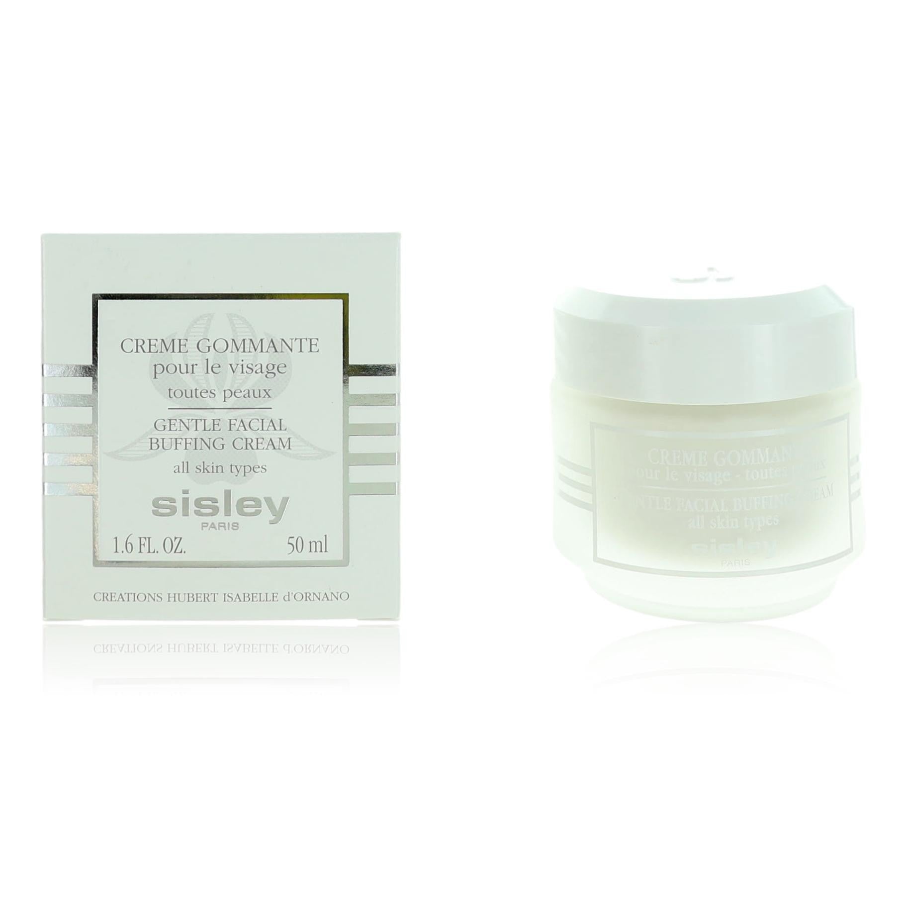 Gentle facial buffing cream jar with outer box, white packaging