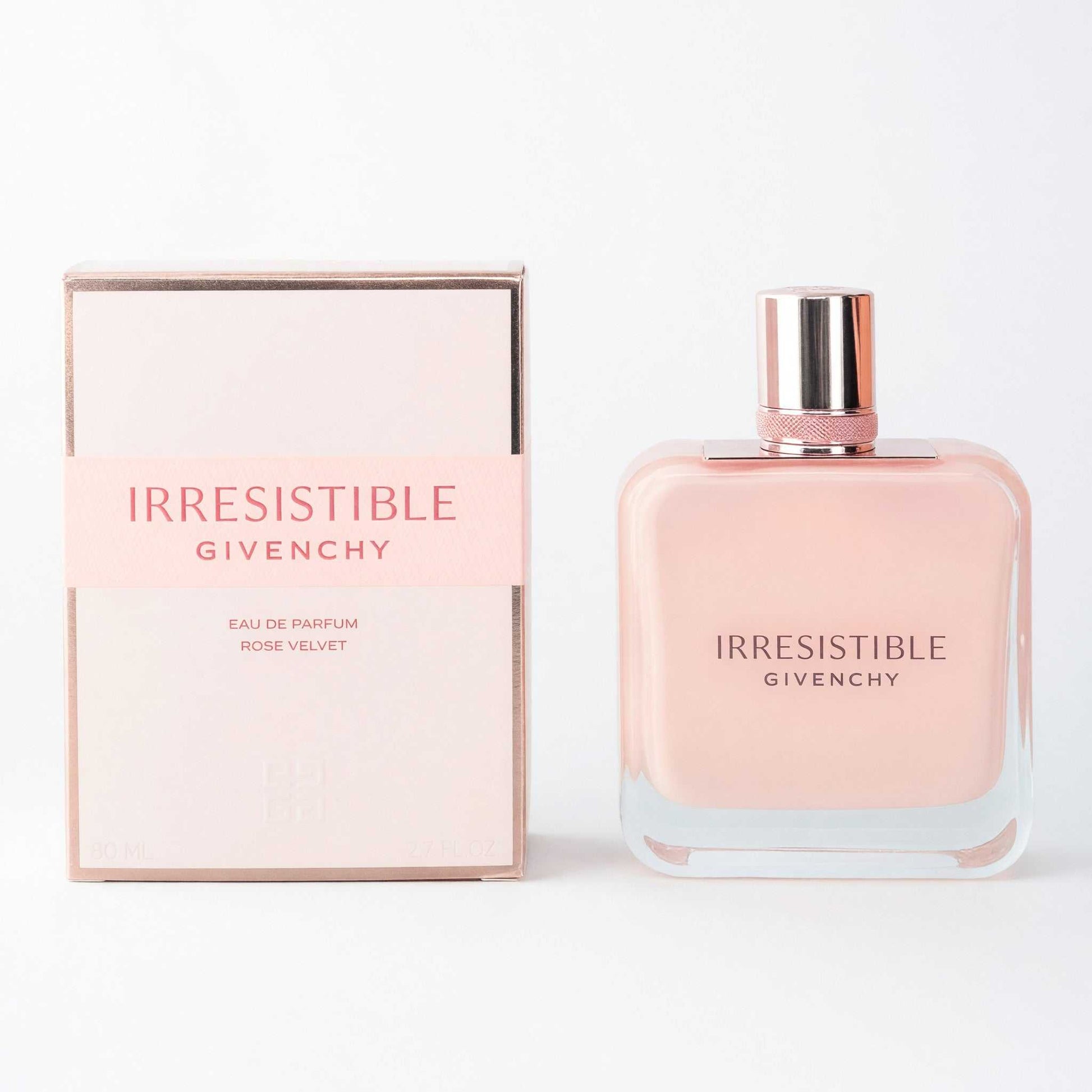 Givenchy rose velvet eau de parfum bottle with pink cap and matching box
