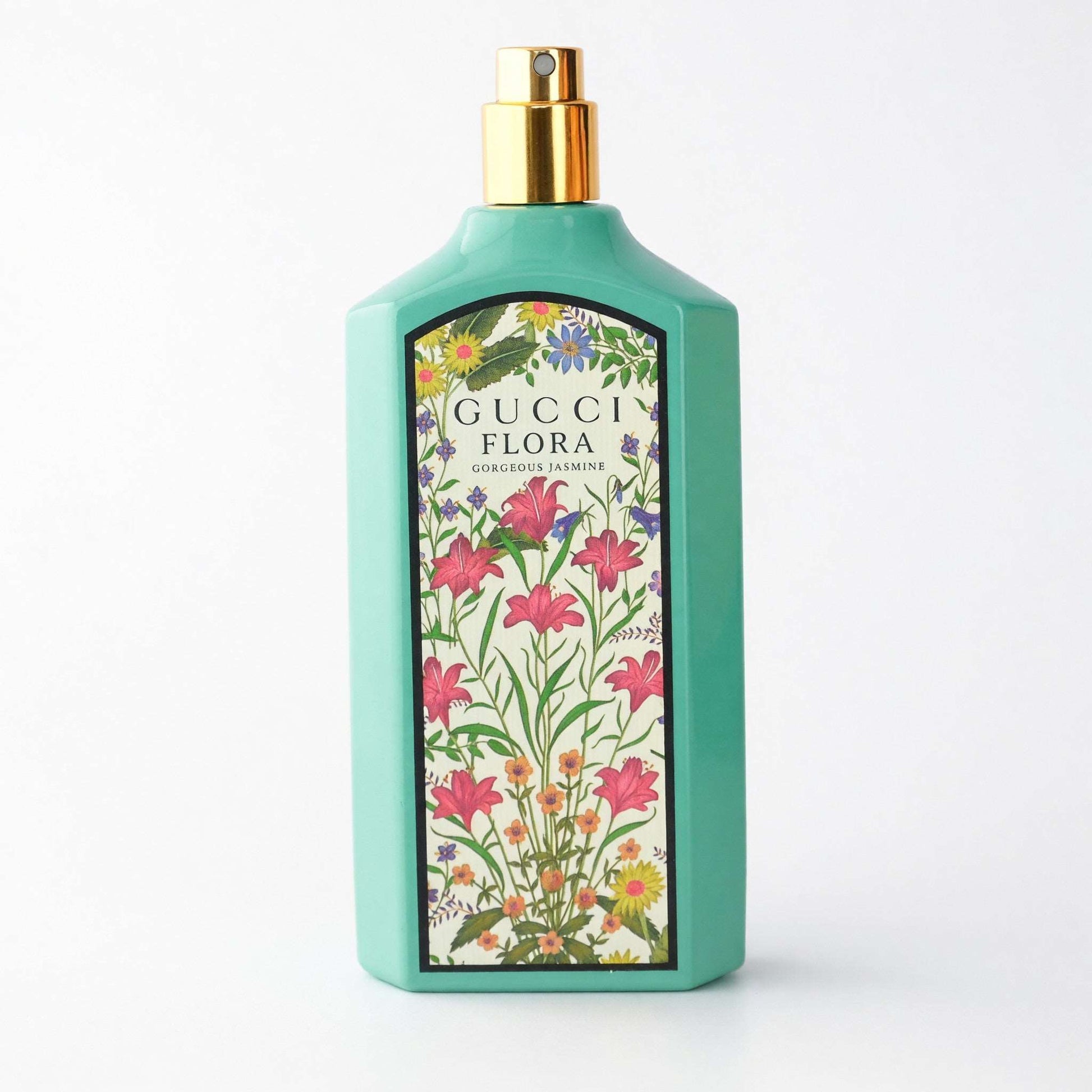 Gucci Flora Jasmine tester EDP bottle with floral label and gold spray cap