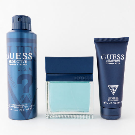 Blue Guess Seductive Homme Blue 4-piece gift set: body spray, lotion, shower gel