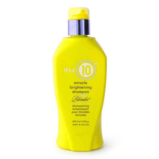 Brightening shampoo bottle with yellow pump cap, 10 oz, for blondes