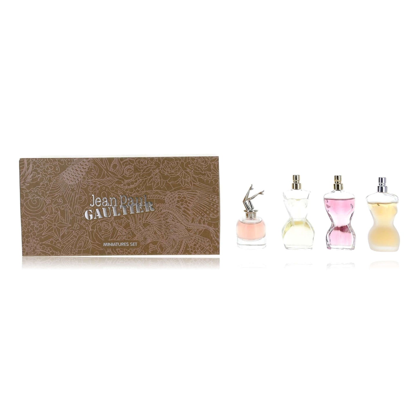 Women's 4-piece mini perfume set with four pastel bottles and gift box