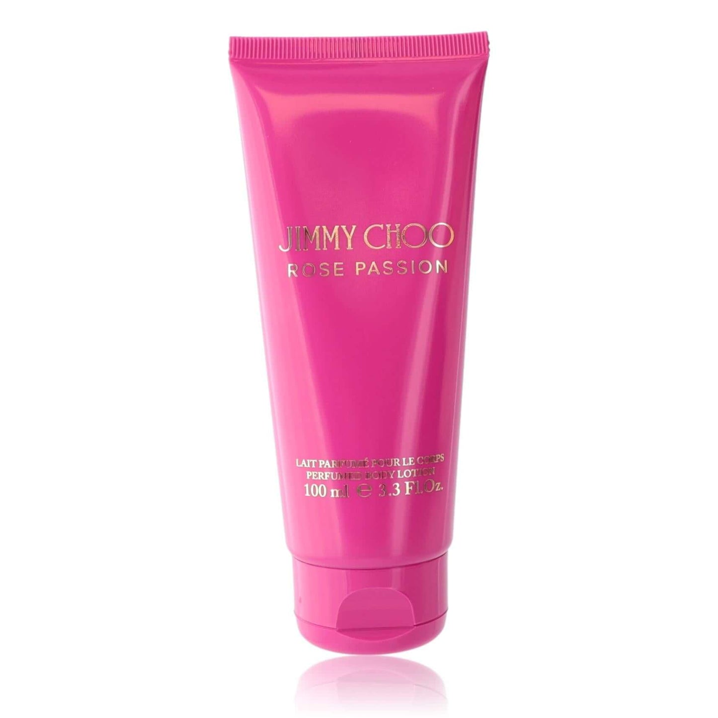 Jimmy Choo Rose Passion by Jimmy Choo, 3.3 oz Body Lotion for Women in a vibrant pink tube.