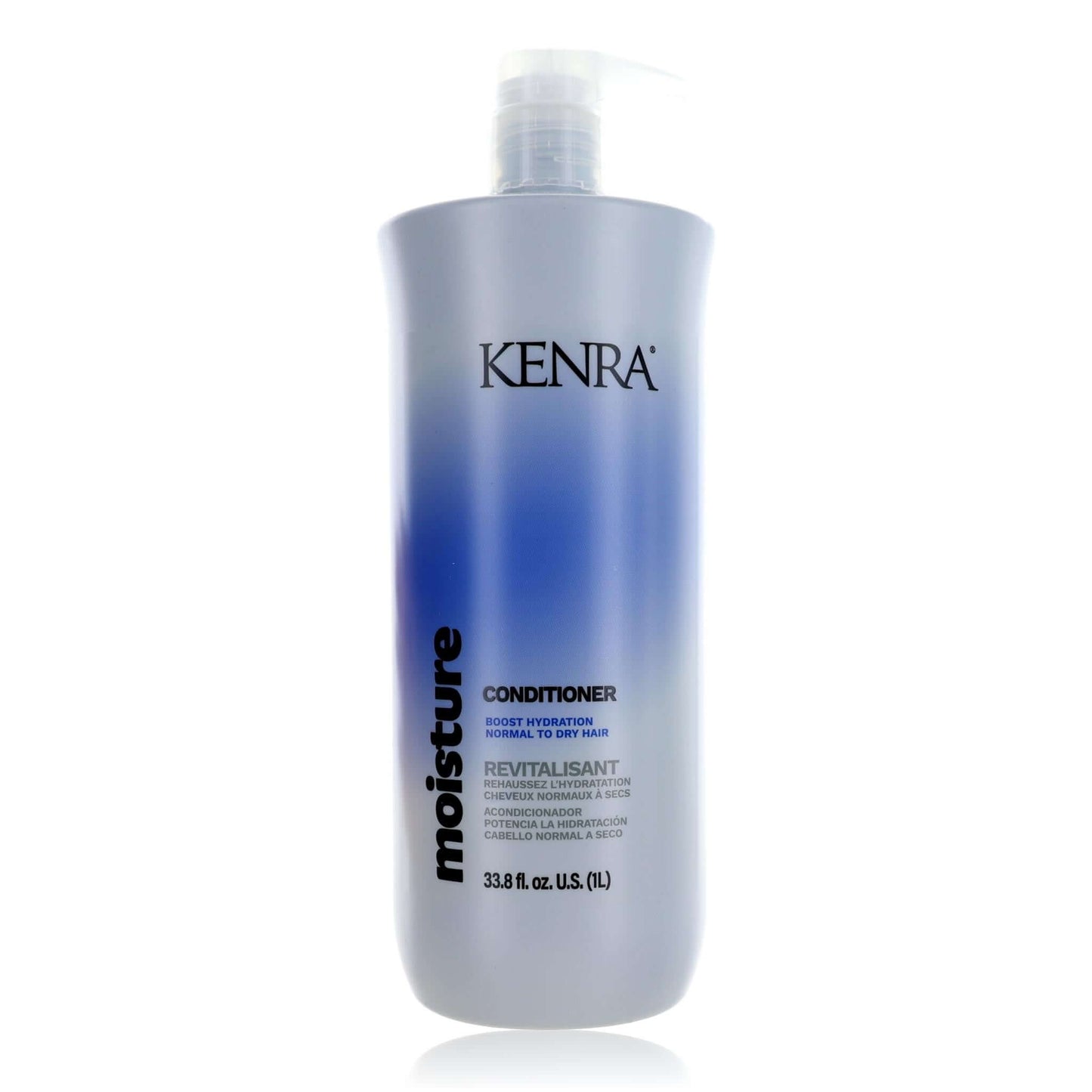 Kenra conditioner bottle, 33.8 oz, gray-blue with pump top and Moisture label