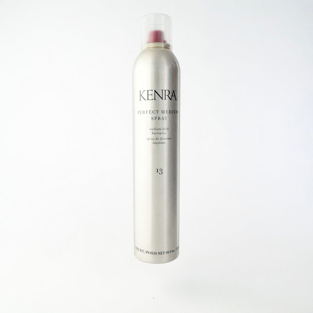 Kenra Perfect Medium Spray 13 hair spray bottle, clear plastic with red cap