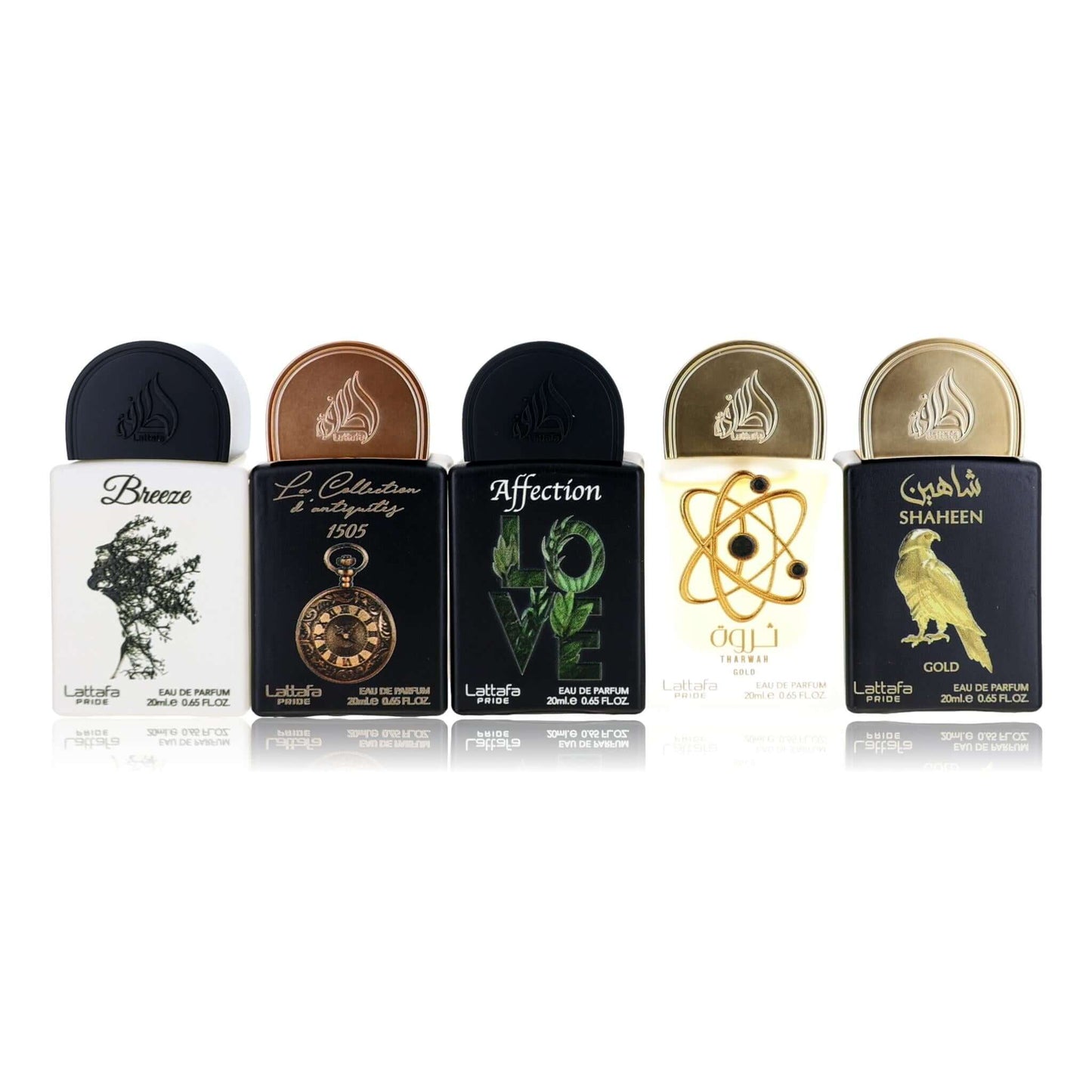 Lattafa Pride Collection 5-piece unisex fragrance set, five boxed bottles in assorted colors