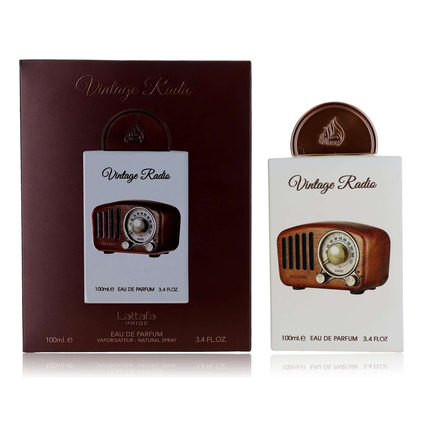 Vintage Radio eau de parfum set: box and spray bottle with vintage radio design
