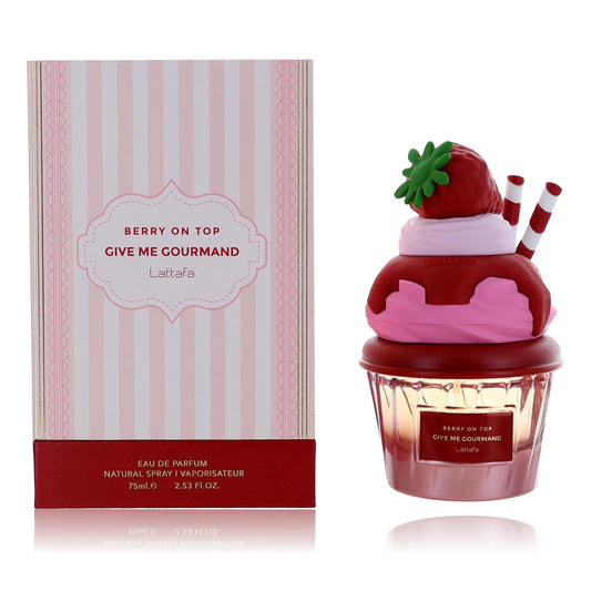 Strawberry-shaped gourmand perfume EDP spray bottle with pink cap and gift box