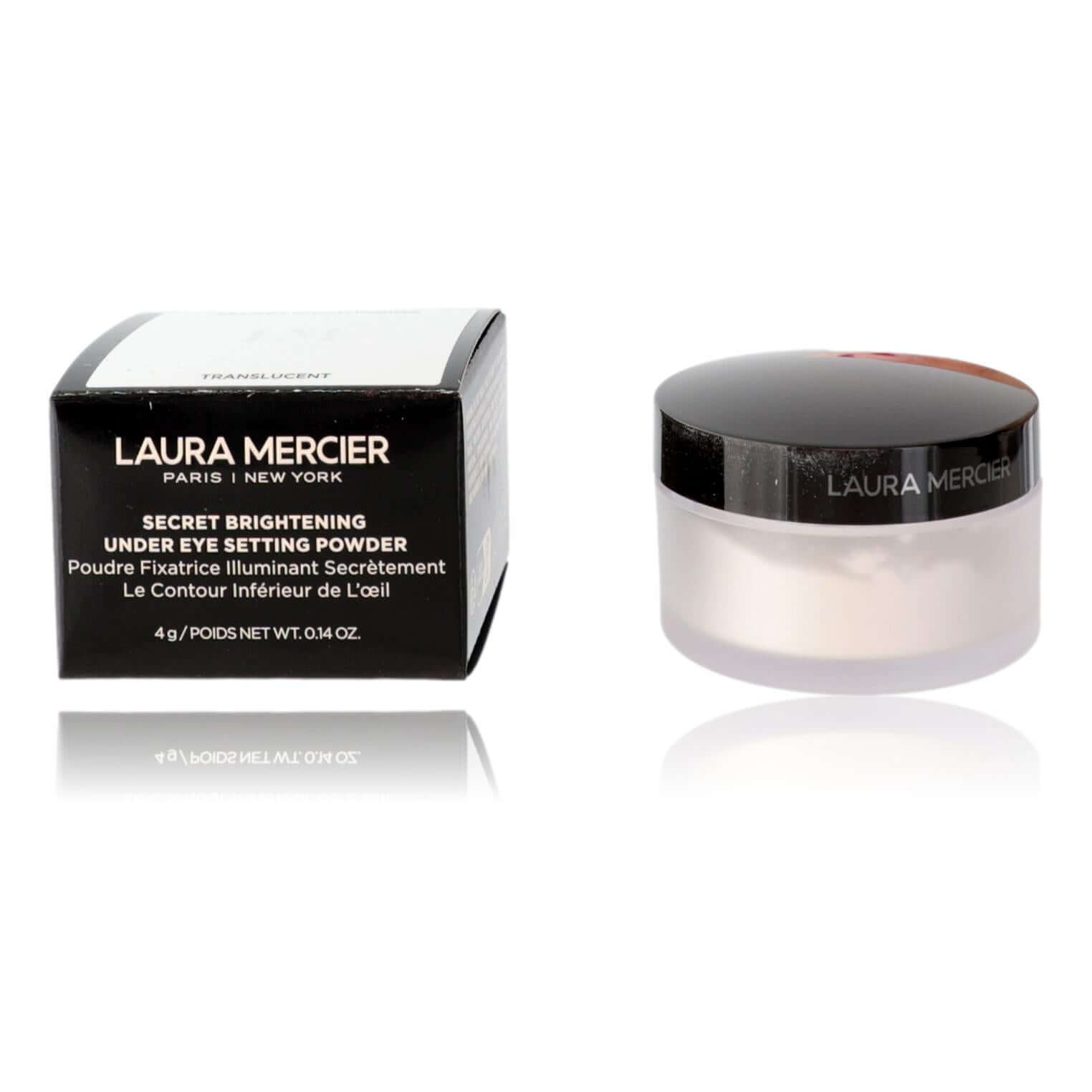 Laura Mercier translucent under-eye setting powder in compact jar and boxed package