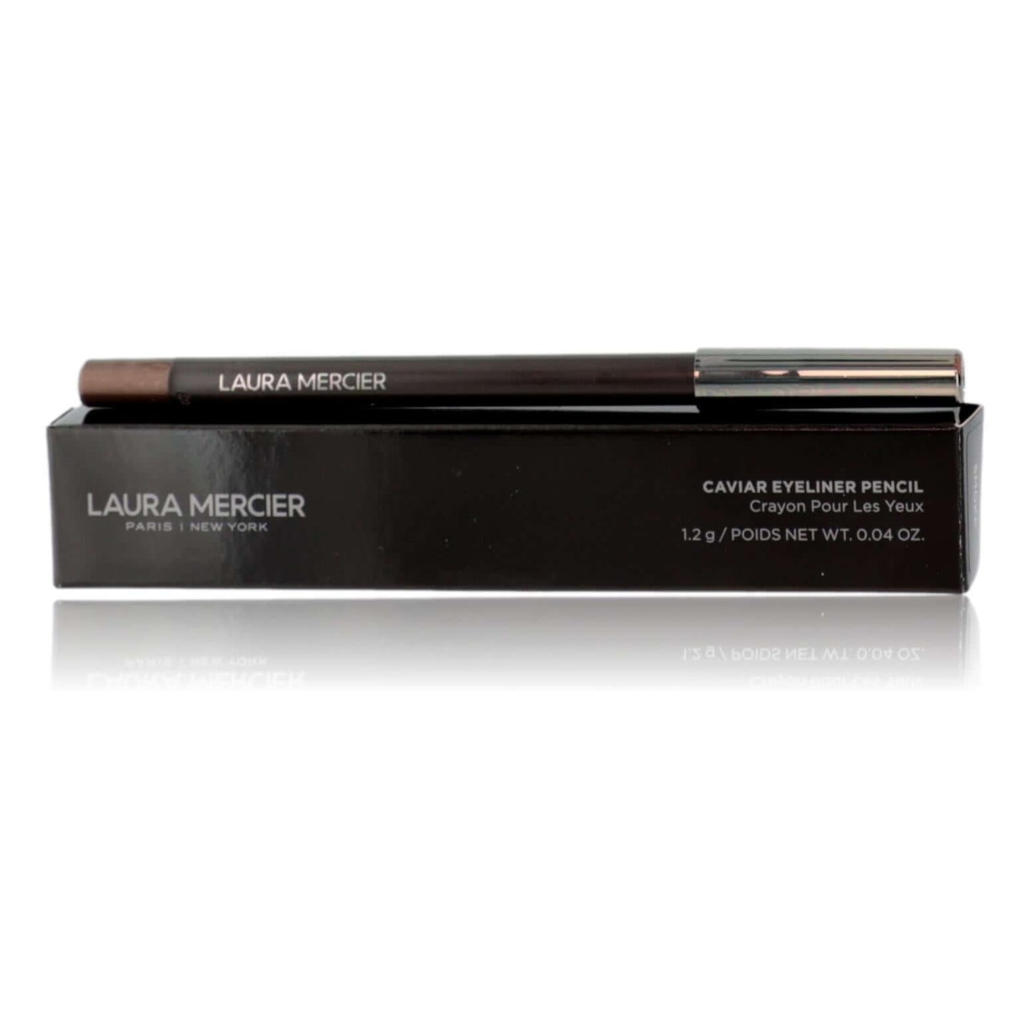 Bronze caviar eyeliner pencil with black cap and boxed packaging
