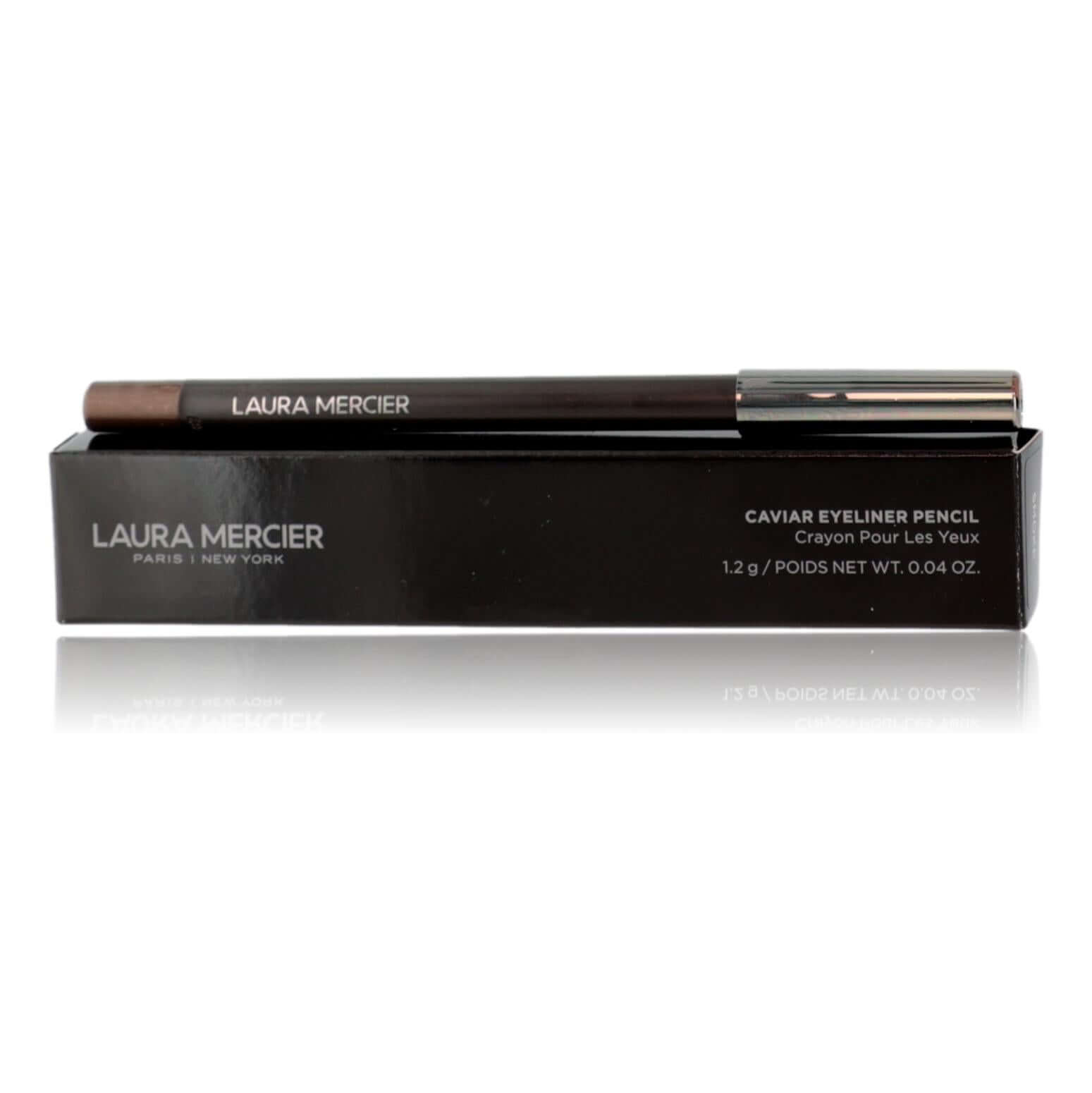 Bronze caviar eyeliner pencil with black cap and boxed packaging