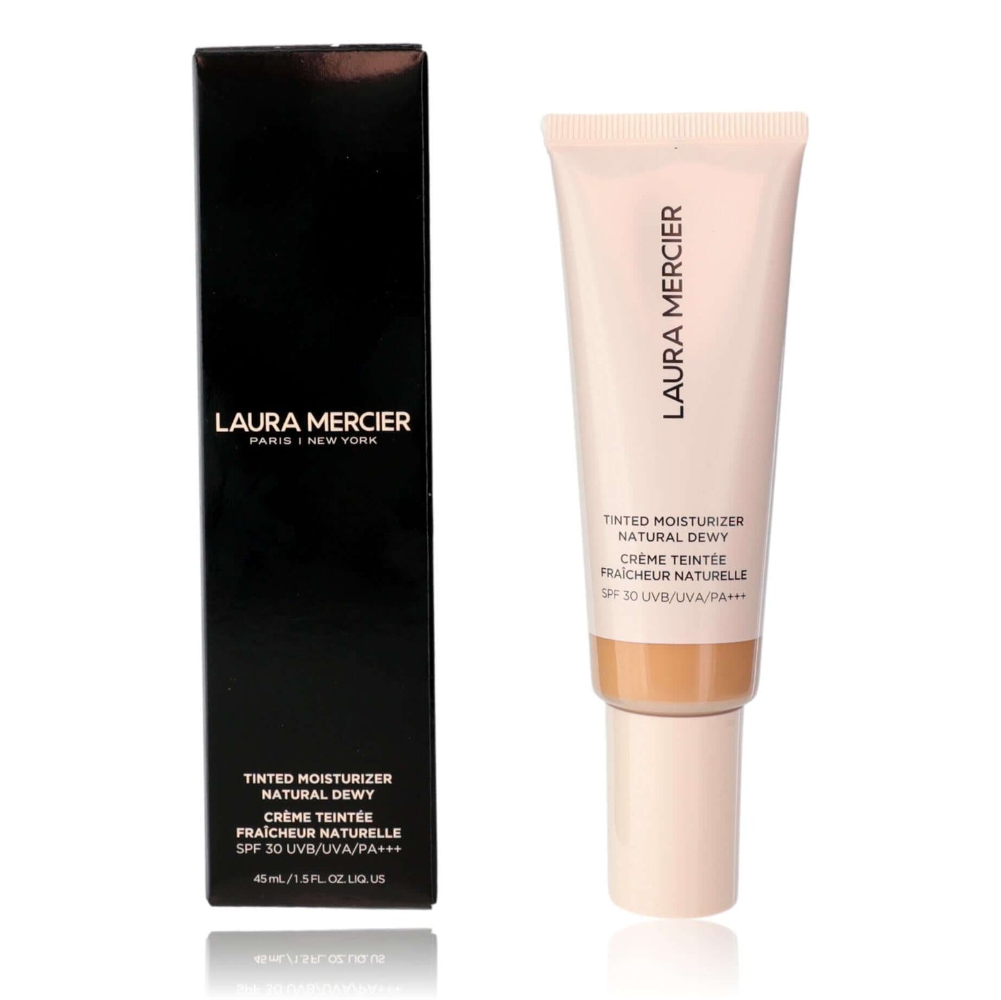 Laura Mercier tinted moisturizer SPF 30 tube and box, Natural Dewy, Palomino 3W.
