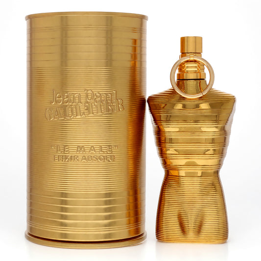 Mens Jean Paul Gaultier Le Male Elixir Absolu perfume bottle with gold box