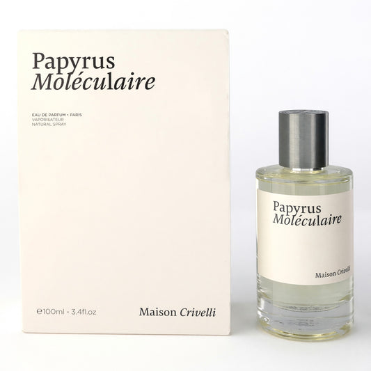 Perfume EDP spray bottle with silver cap and matching product box, Maison Crivelli