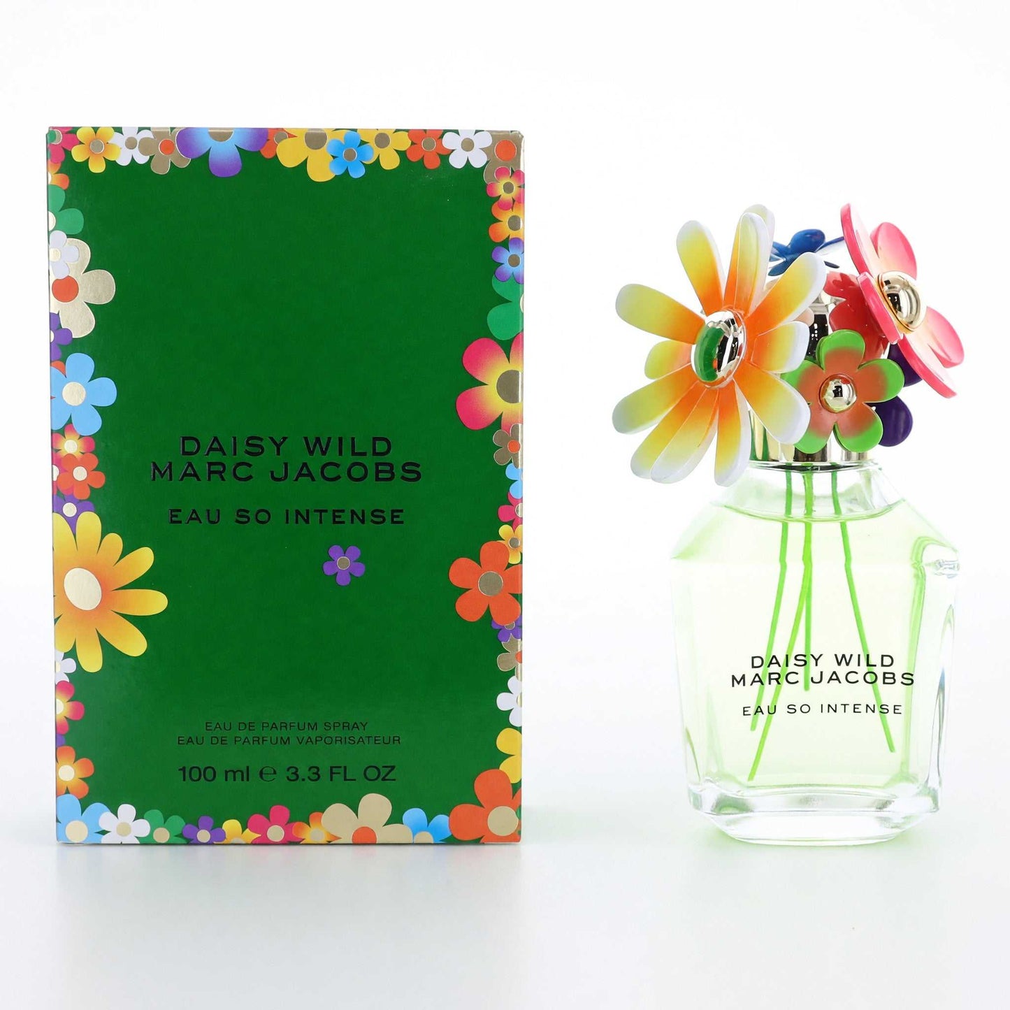 Daisy Wild Eau So Intense EDP spray box and glass bottle with floral cap