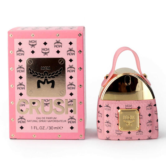 MCM Crush women’s eau de parfum spray in pink logo print box and handbag-shaped bottle
