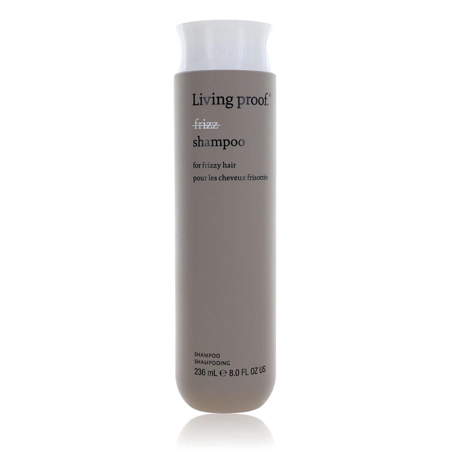 Living proof frizz shampoo bottle, 8.0 fl oz (236 mL), brown bottle with white cap
