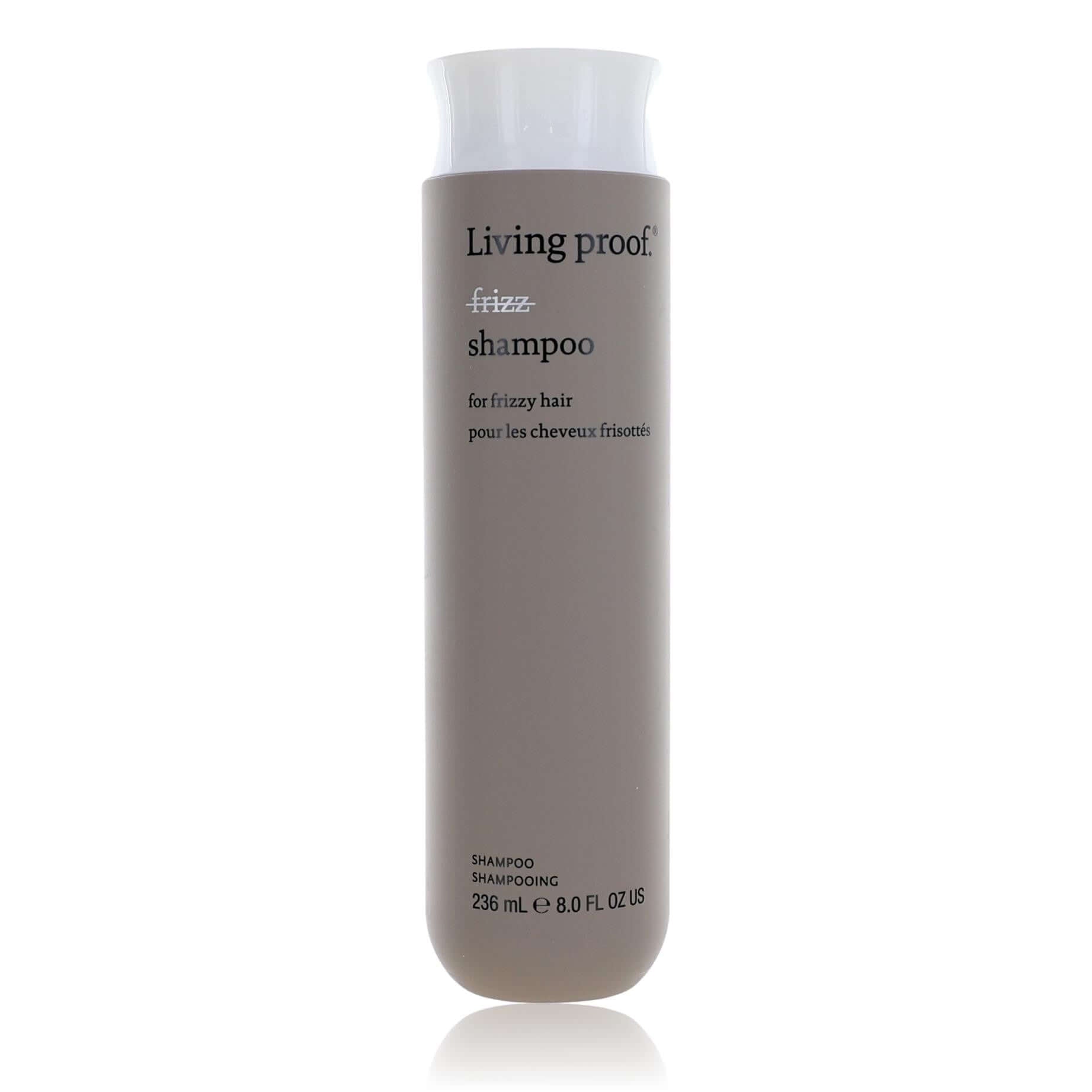 Living proof frizz shampoo bottle, 8.0 fl oz (236 mL), brown bottle with white cap