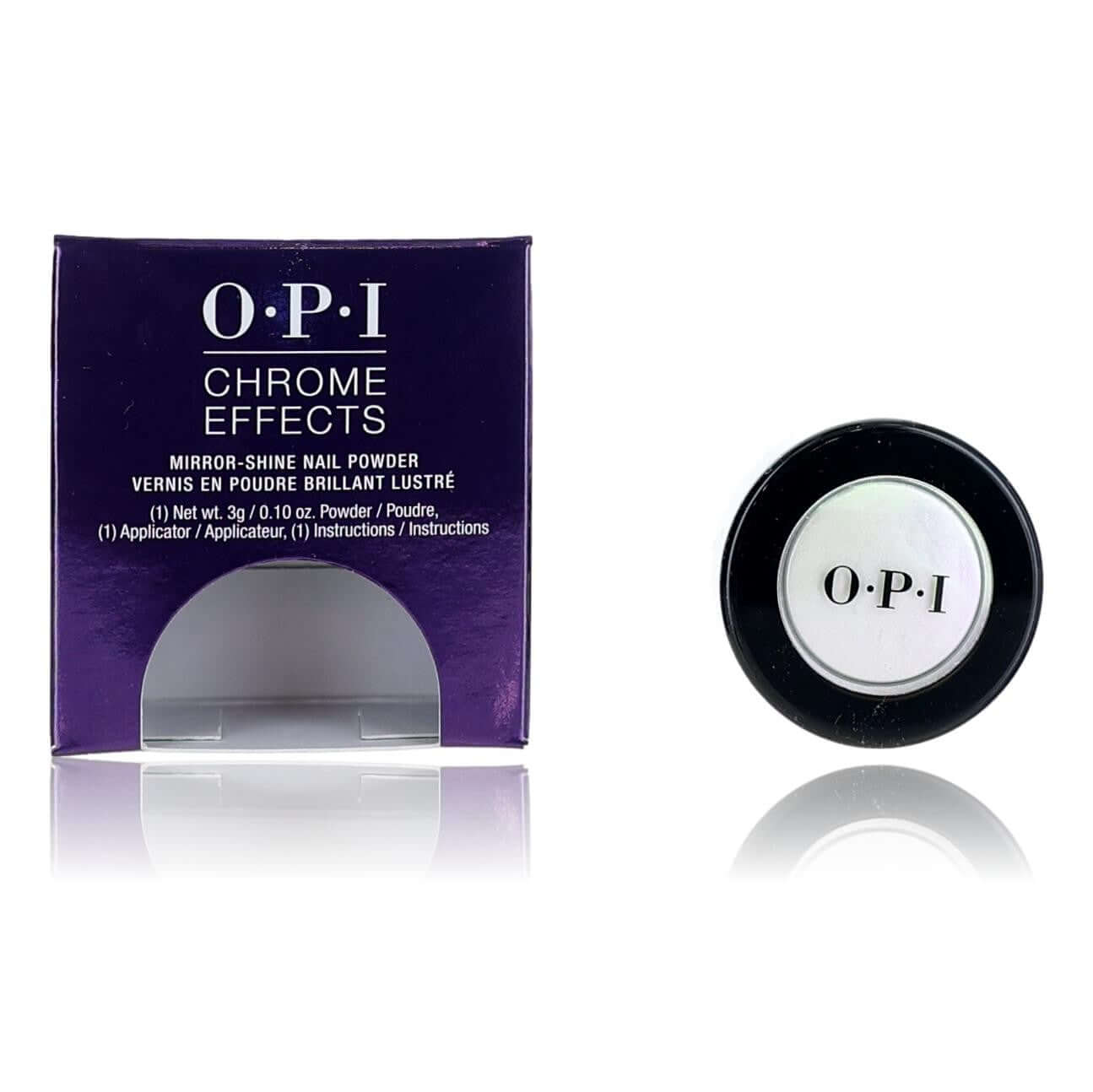 OPI Chrome Effects nail powder set in purple box and round silver pot