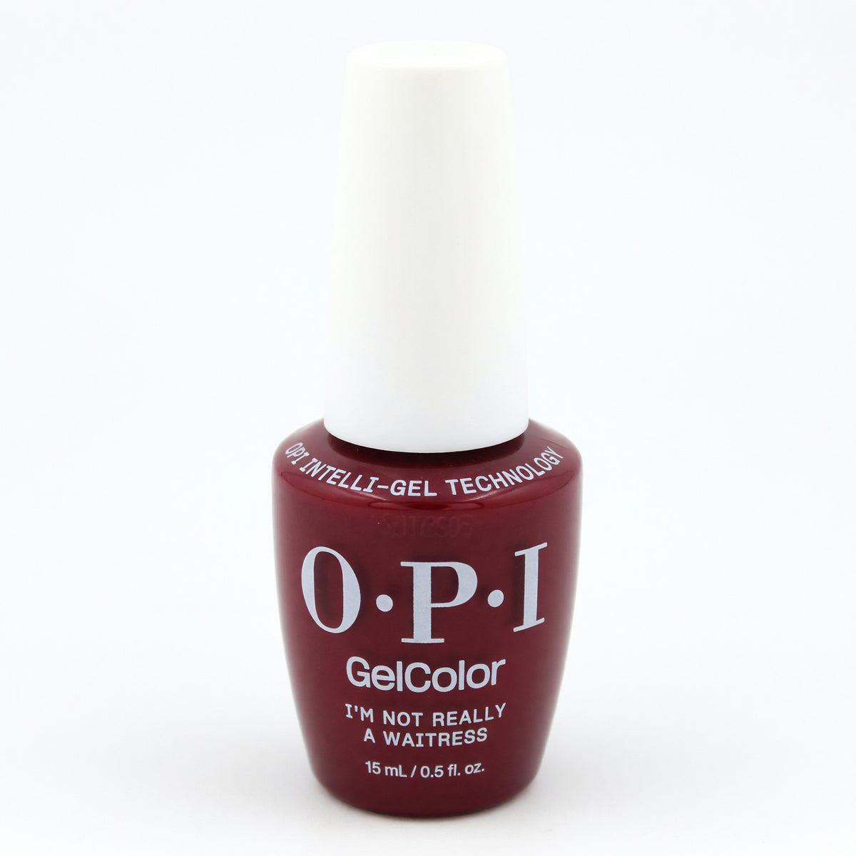 OPI GelColor gel nail polish bottle, deep red/pink shade, 0.5 oz