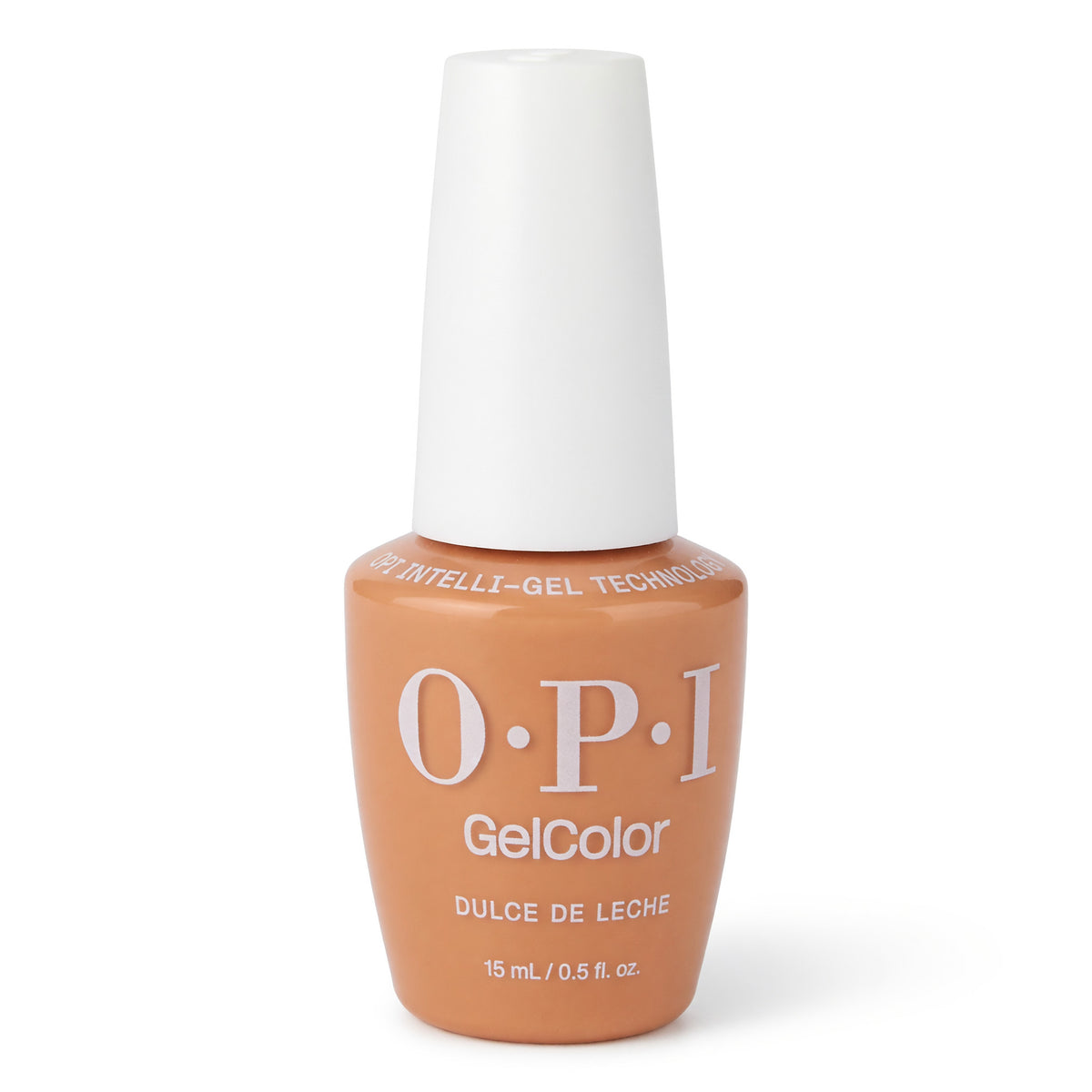 OPI GelColor gel nail polish bottle, Dulce De Leche nude caramel shade