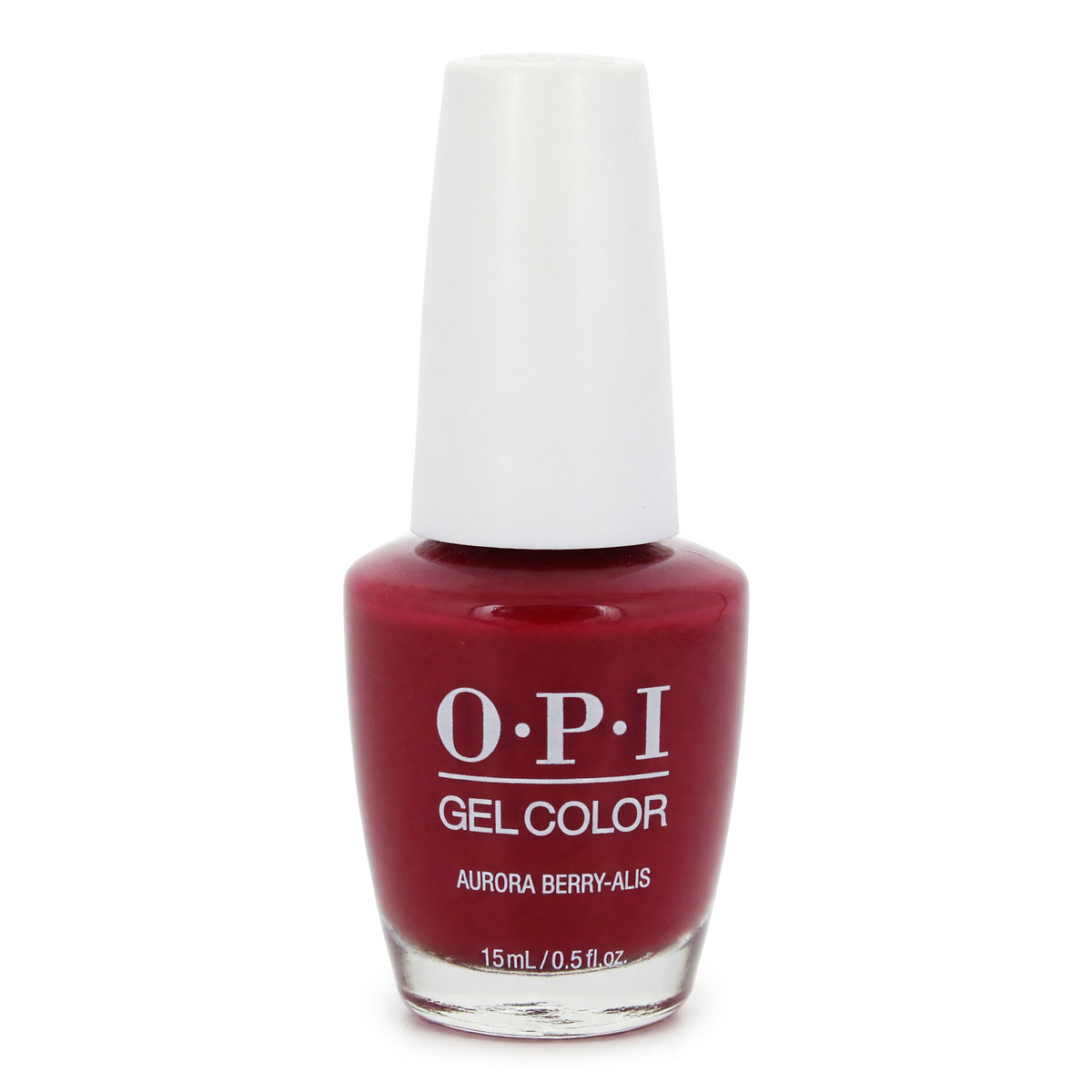 OPI GelColor nail polish bottle, Aurora Berry-alis, deep berry red, 15 mL/0.5 fl oz