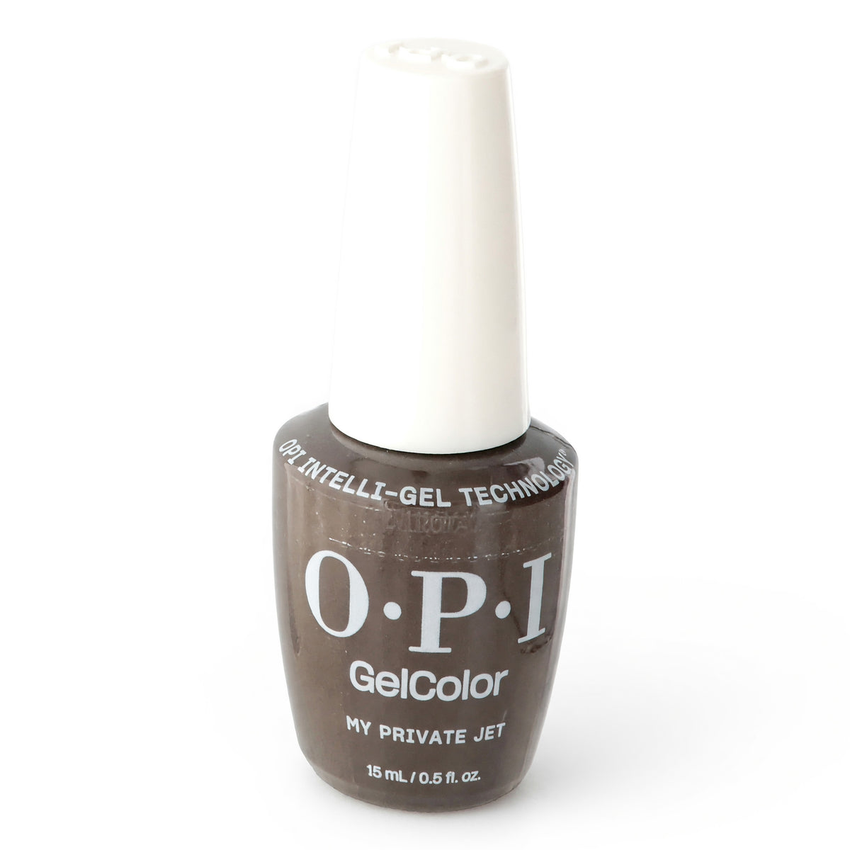 OPI gel nail polish bottle with dark gray gel color