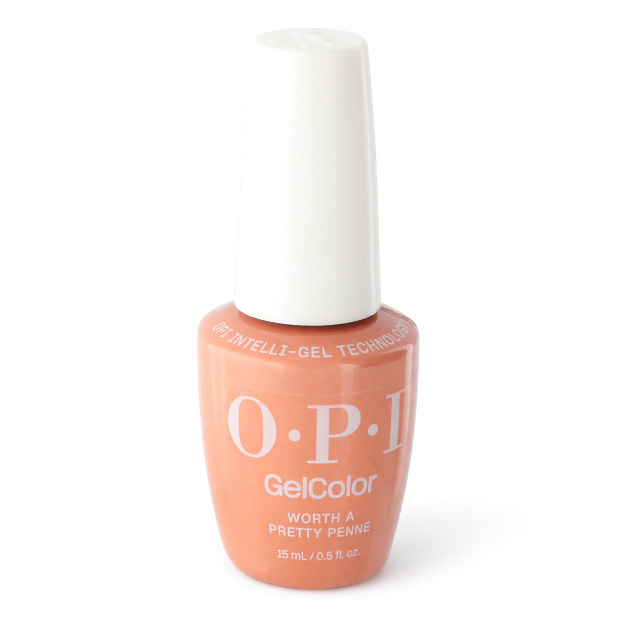 OPI GelColor gel nail polish bottle, peach nude shade, 0.5 oz