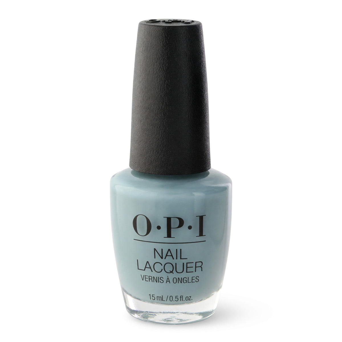 OPI nail lacquer bottle with light blue polish, 0.5 fl oz label